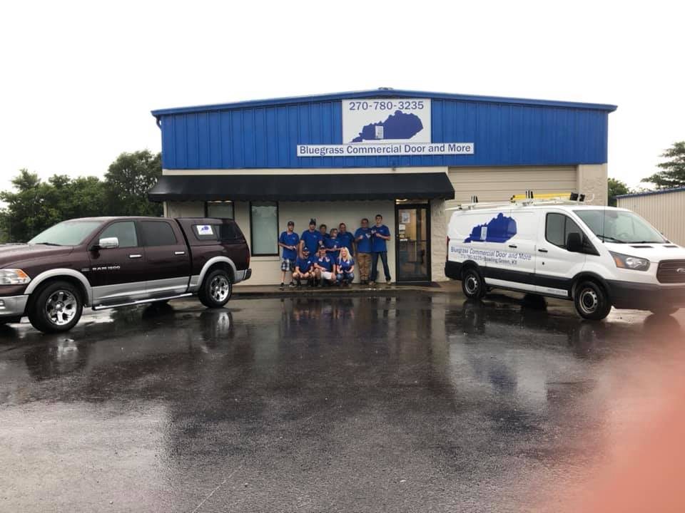 Our crew and vehicles at the shop on Gordon Avenue